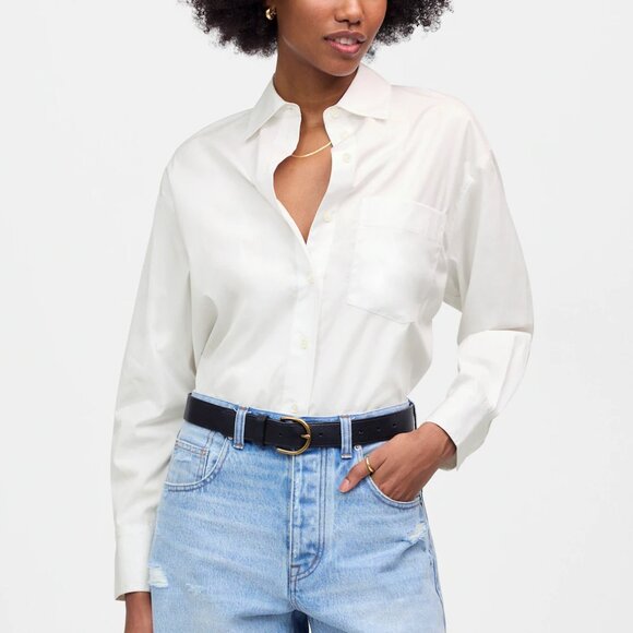 Madewell Oversized Cotton Poplin Button Up Shirt White Size S NWT - Picture 1 of 8